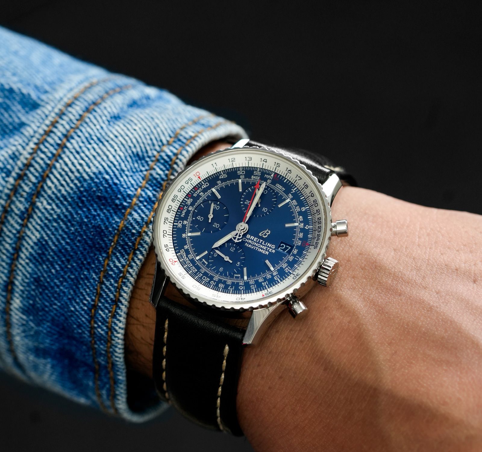 ブライトリングBreitling ブルーミリタリーレザー22/20mm 656x Blue Military Calfskin Leather Strap - 22 656X | Breitling