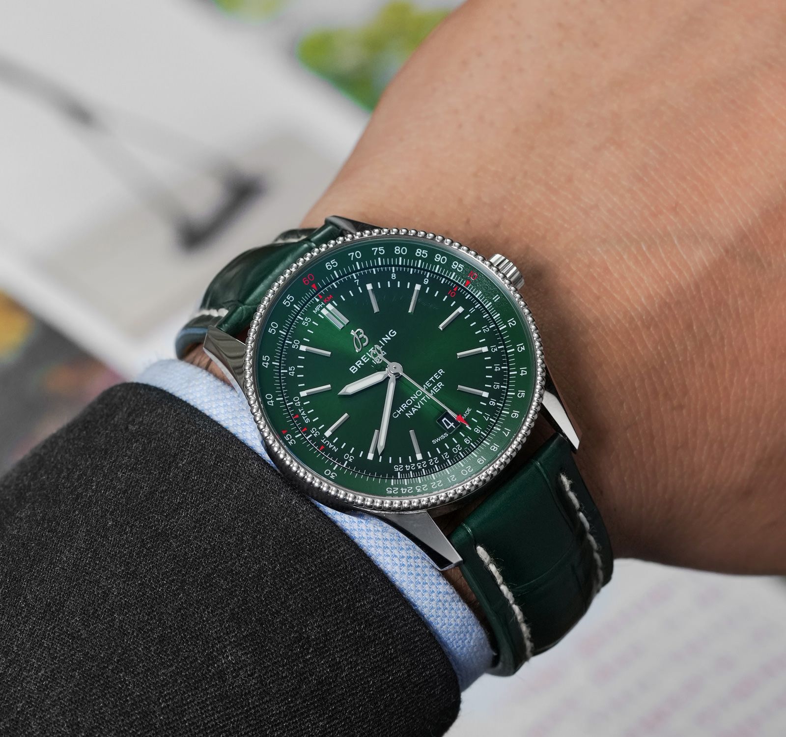 Breitling Navitimer Green On Wrist Wrist Breitling Navitimer Nato