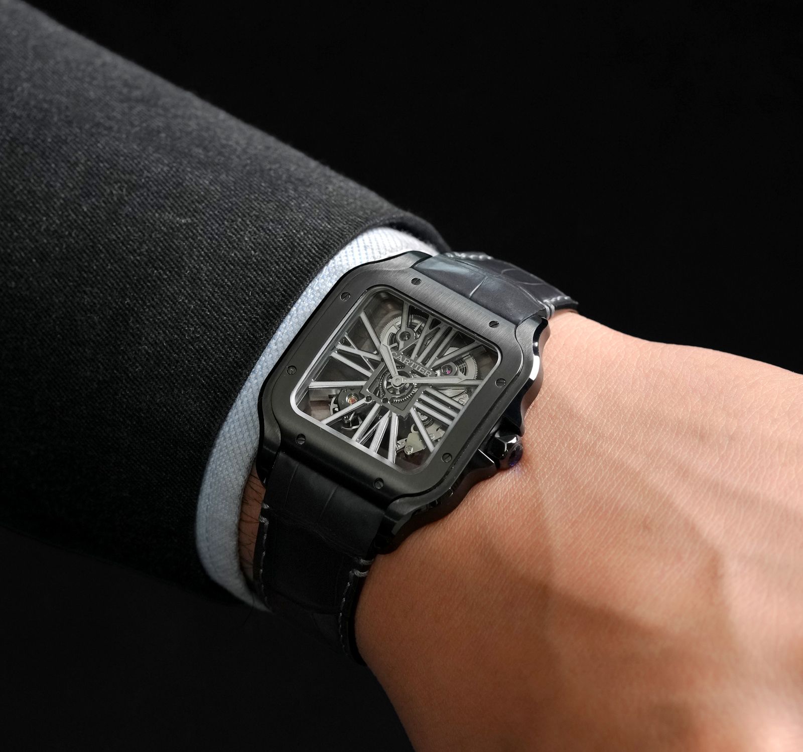 Pre-Owned Cartier Santos de Cartier Men Watch in Skeleton Colour Dial