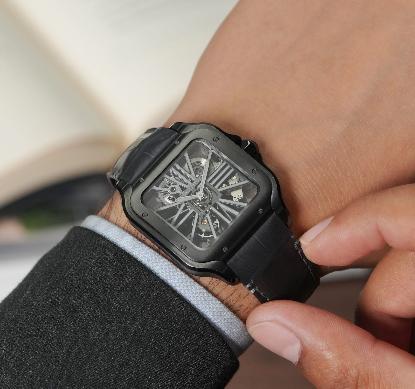 Pre-Owned Cartier Santos de Cartier Men Watch in Skeleton Colour Dial