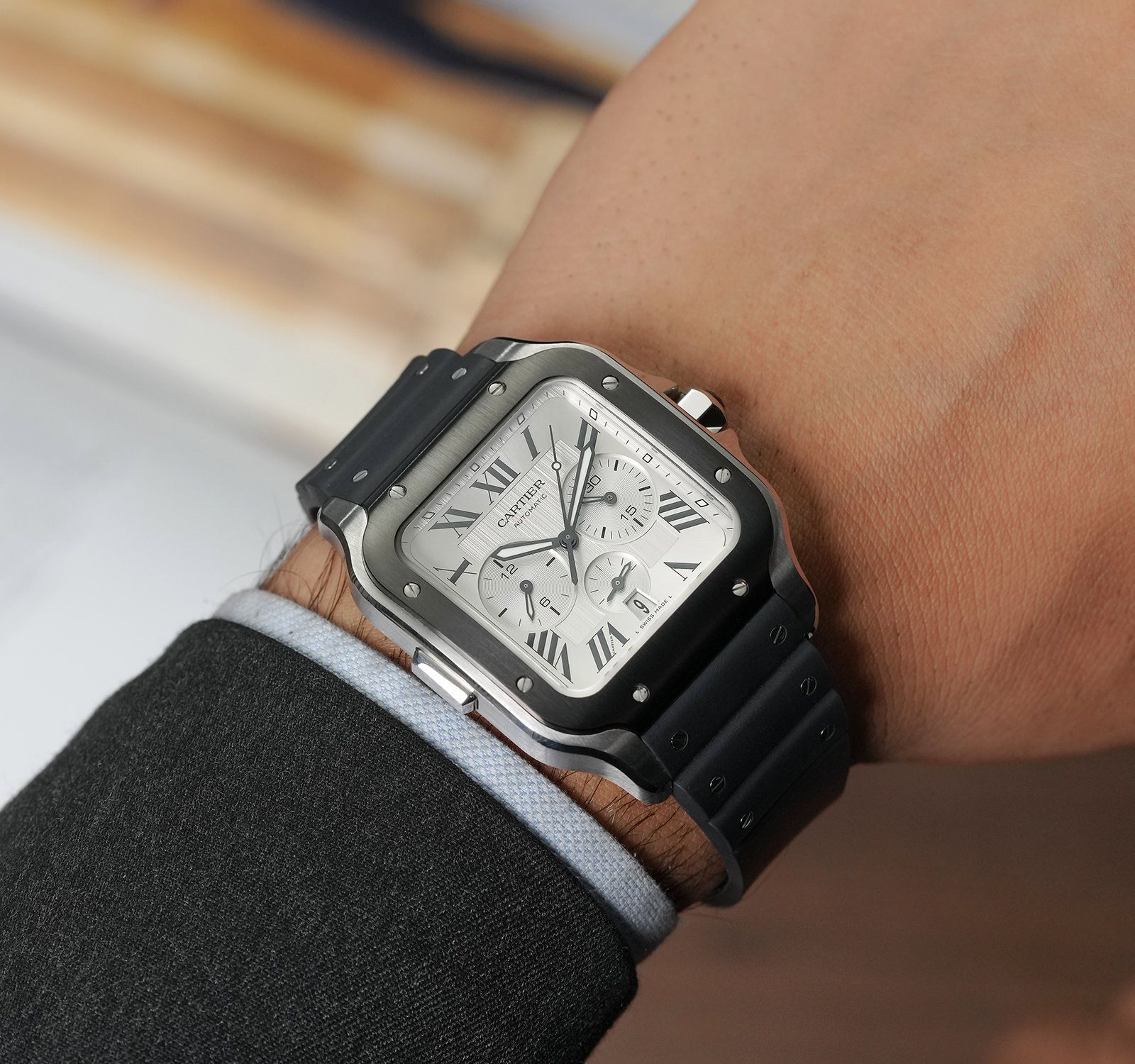 Pre-Owned Cartier Santos de Cartier Men Watch in Silver