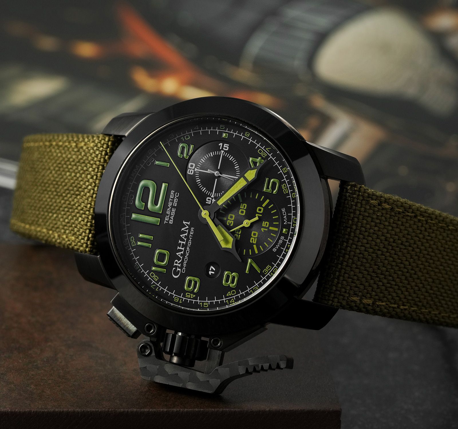 Pre-Owned Graham Chronofighter Oversize Men Watch in Black Colour Dial