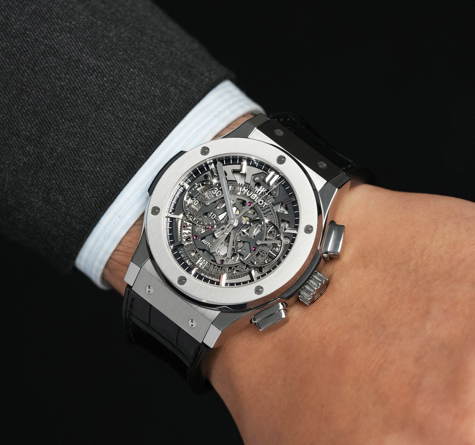 Pre-Owned Hublot Classic Fusion Men Watch in Skeleton Colour Dial
