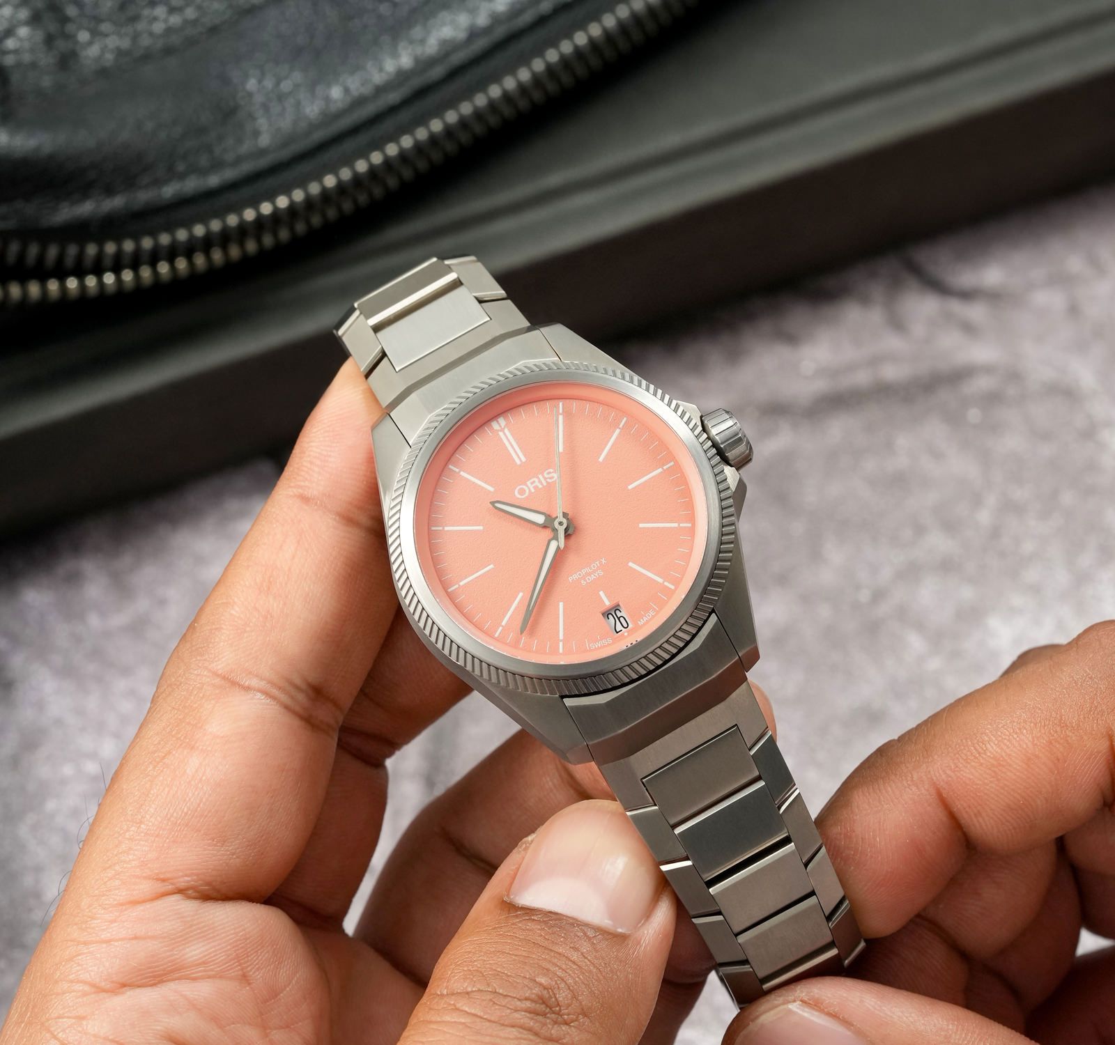 Pre-Owned Oris ProPilot X Men Watch in Salmon Colour Dial