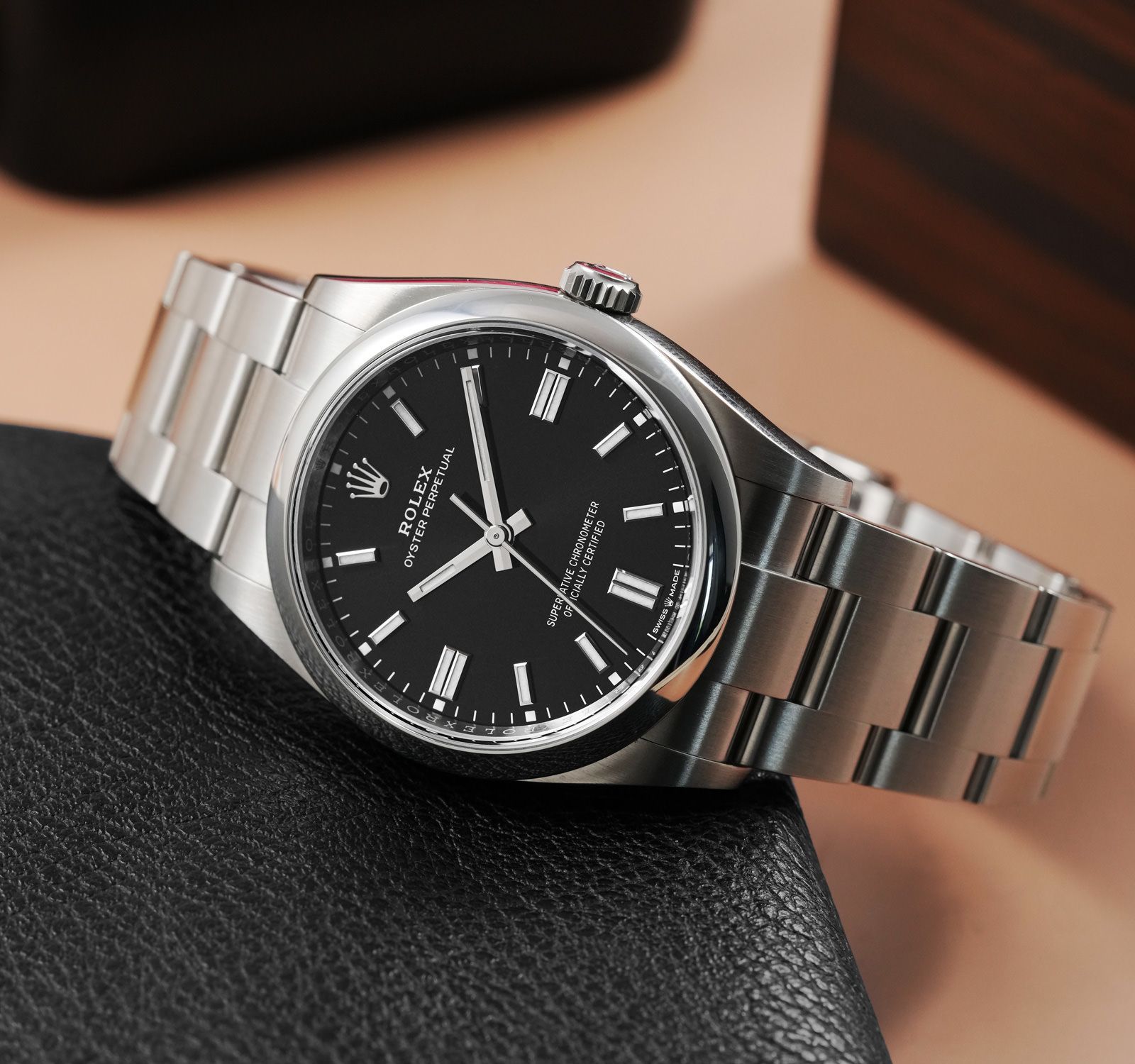 Pre-Owned Rolex Oyster Perpetual Unisex Watch in Black Colour Dial