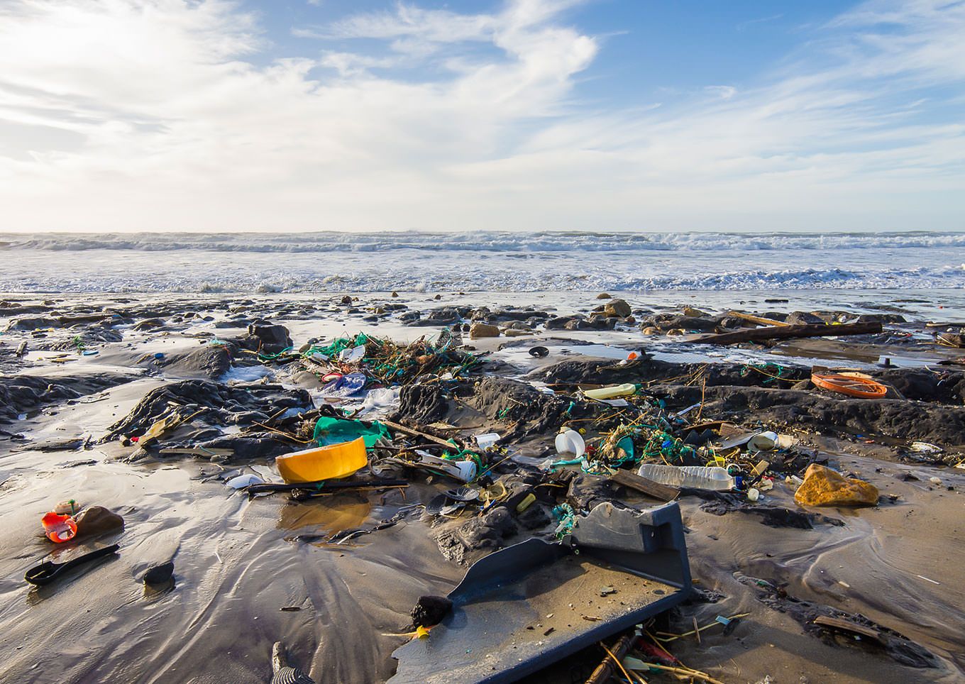 Pollution of the beach during winter Montalivet, Medoc Gironde France