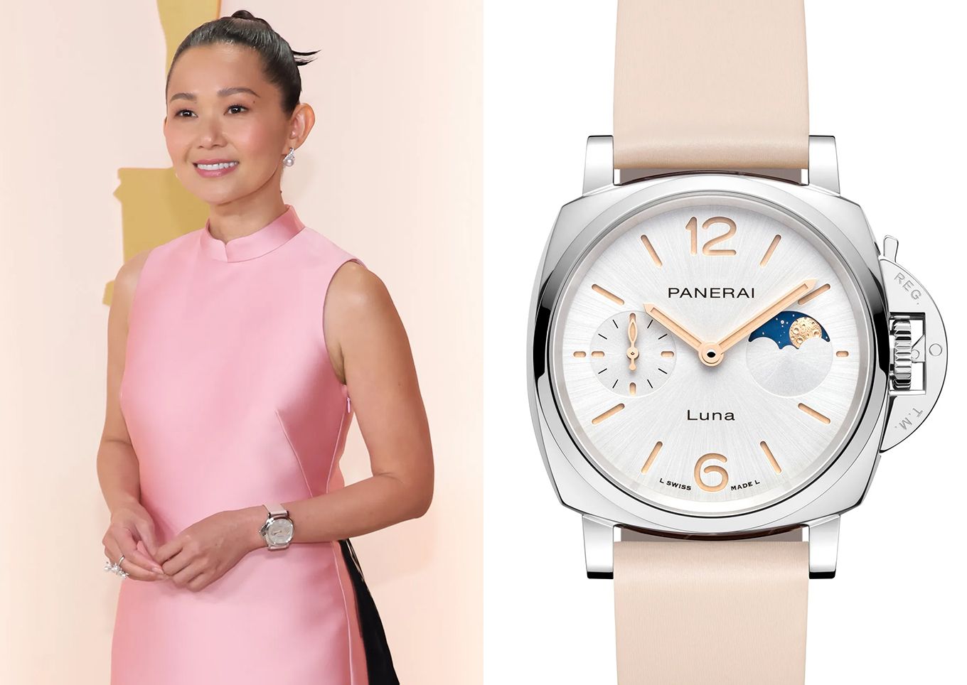 Hong Chau in Panerai watch and Prada Dress for the 95th Oscars, 2023