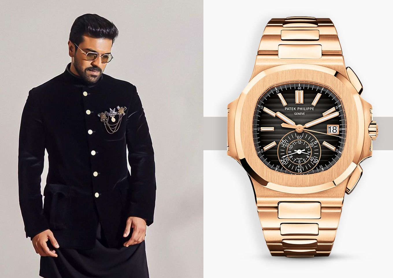 South Indian Actor, Ram Charan wearing Patek Philippe Nautilus