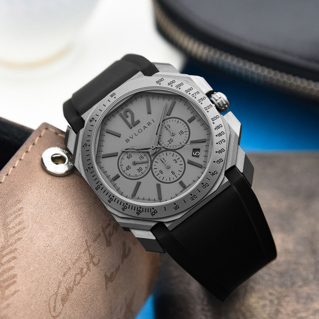 BVLGARI Octo Roma chronograph watch on wrist lifestyle shot