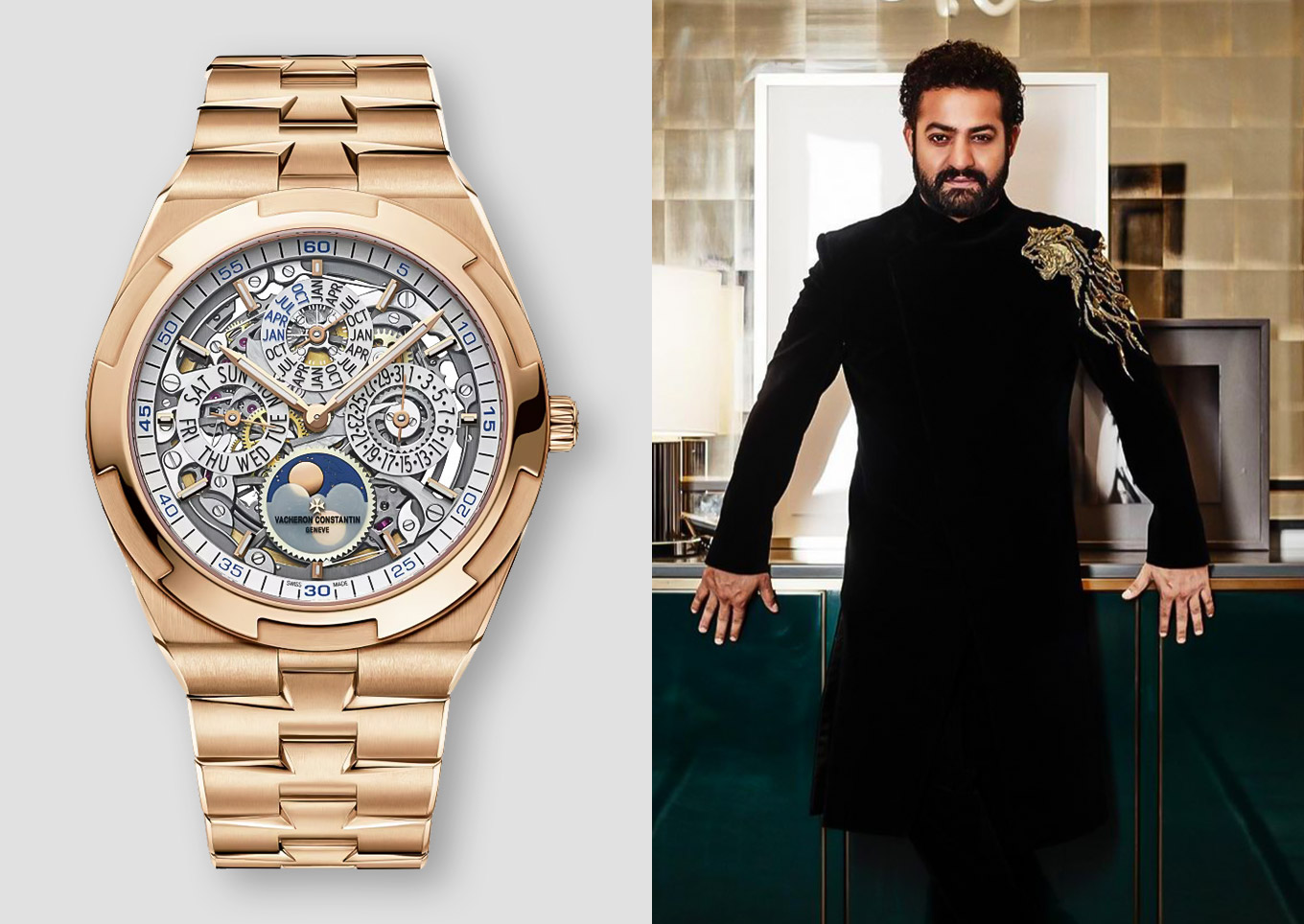 Jr. N.T.R. wearing the Vacheron Constantin Overseas Perpetual Calendar Ultra-Thin Skeleton 