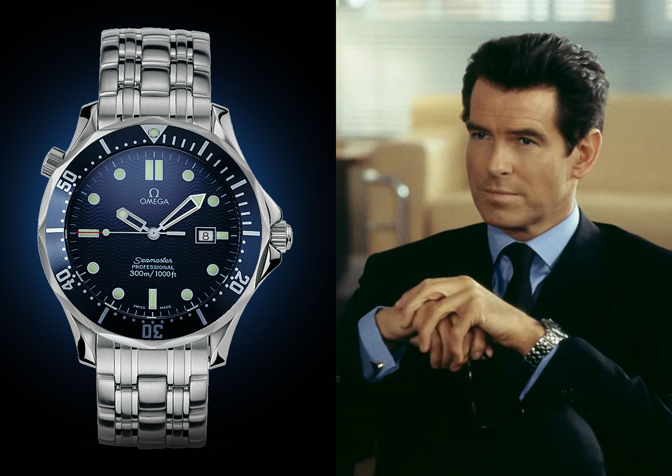 Pierce Brosnan in GoldenEye wearing Omega Seamster 300M 2541.80.00
