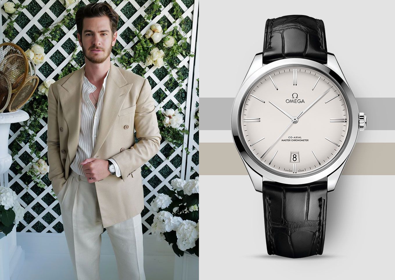 Andrew Garfield wearing Omega De Ville Trésor for Wimbledon 2023