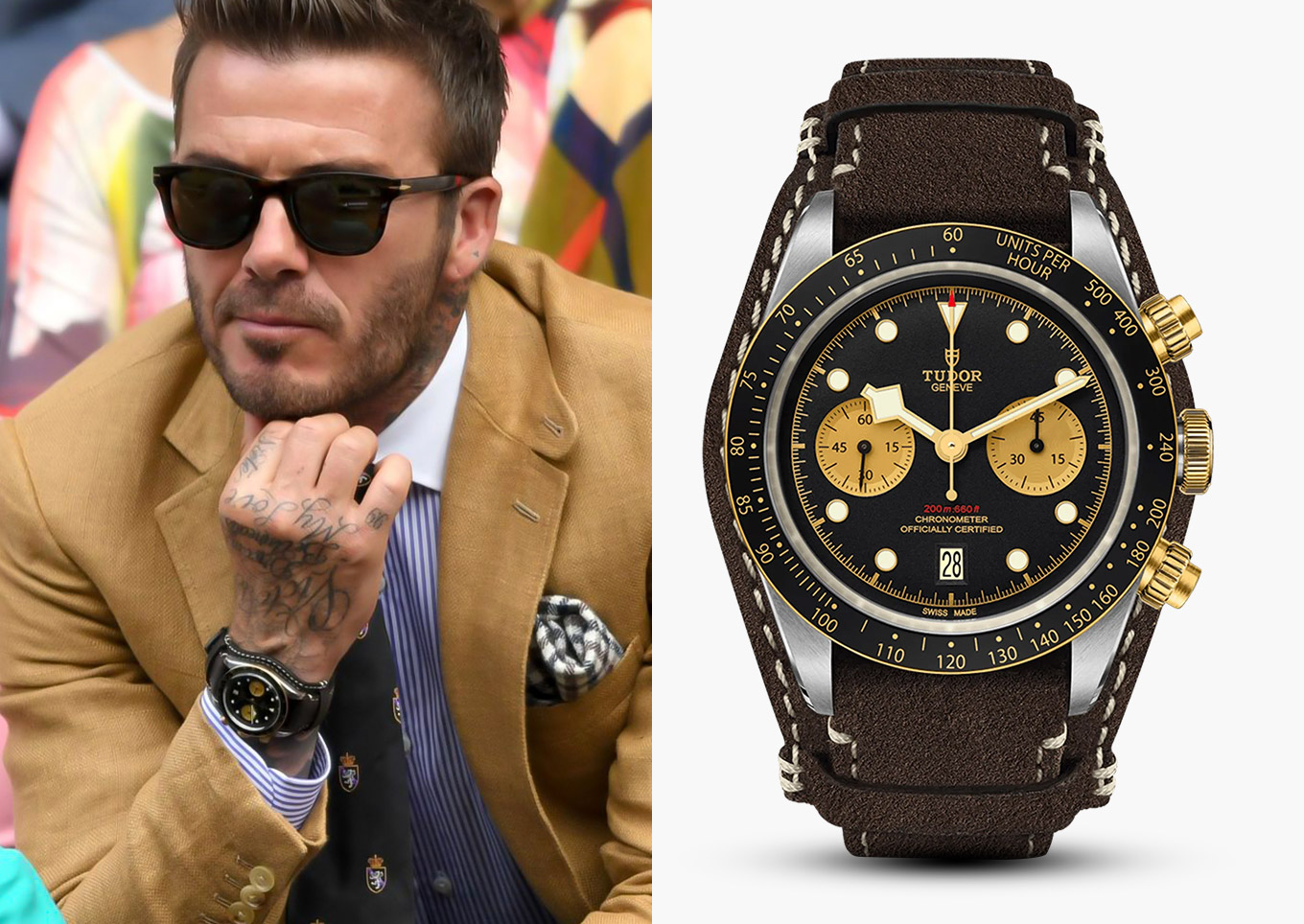 Beckham at Wimbledon 2019 wearing Tudor Black Bay S&G
