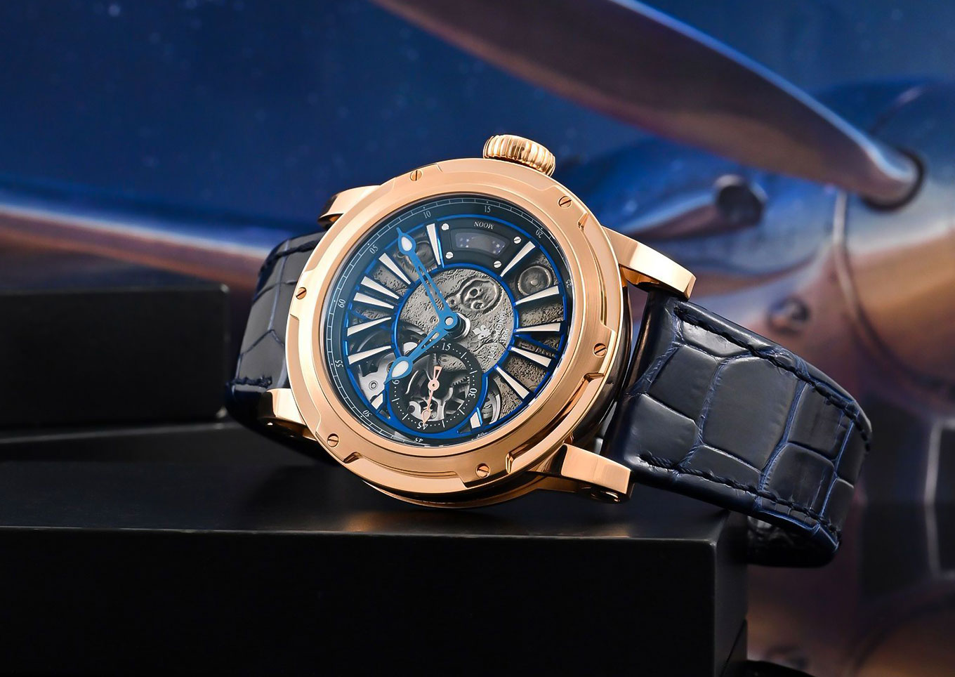 Louis Moinet Cosmic Art Moon watch in rose gold