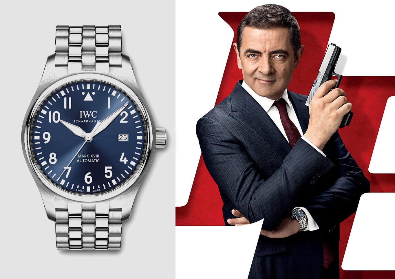 Rowan Atkinson wearing the IWC Pilot's Watch in Johnny English Strikes Again