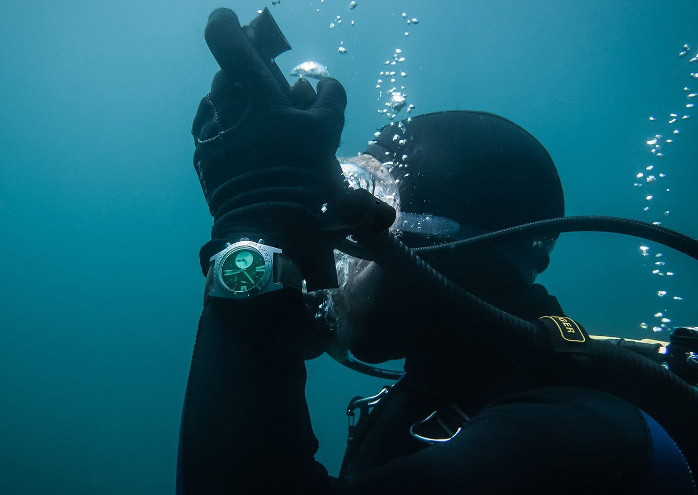 Diver wearing a dive watch