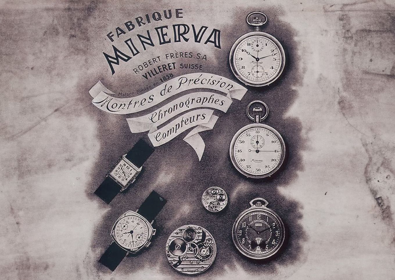 vintage ad for pocketwatches, first monopusher chronograph