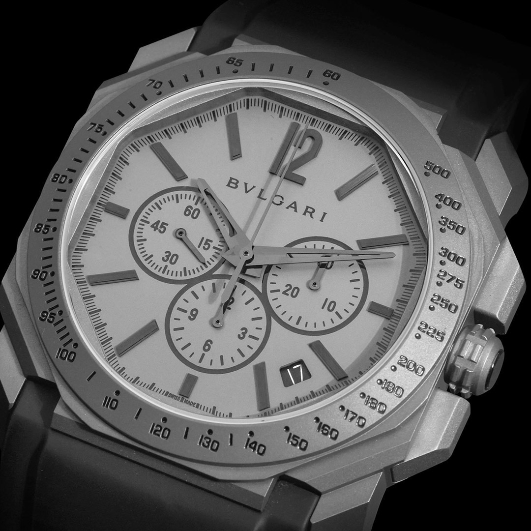 BVLGARI Octo Roma chronograph luxury watch close-up dial