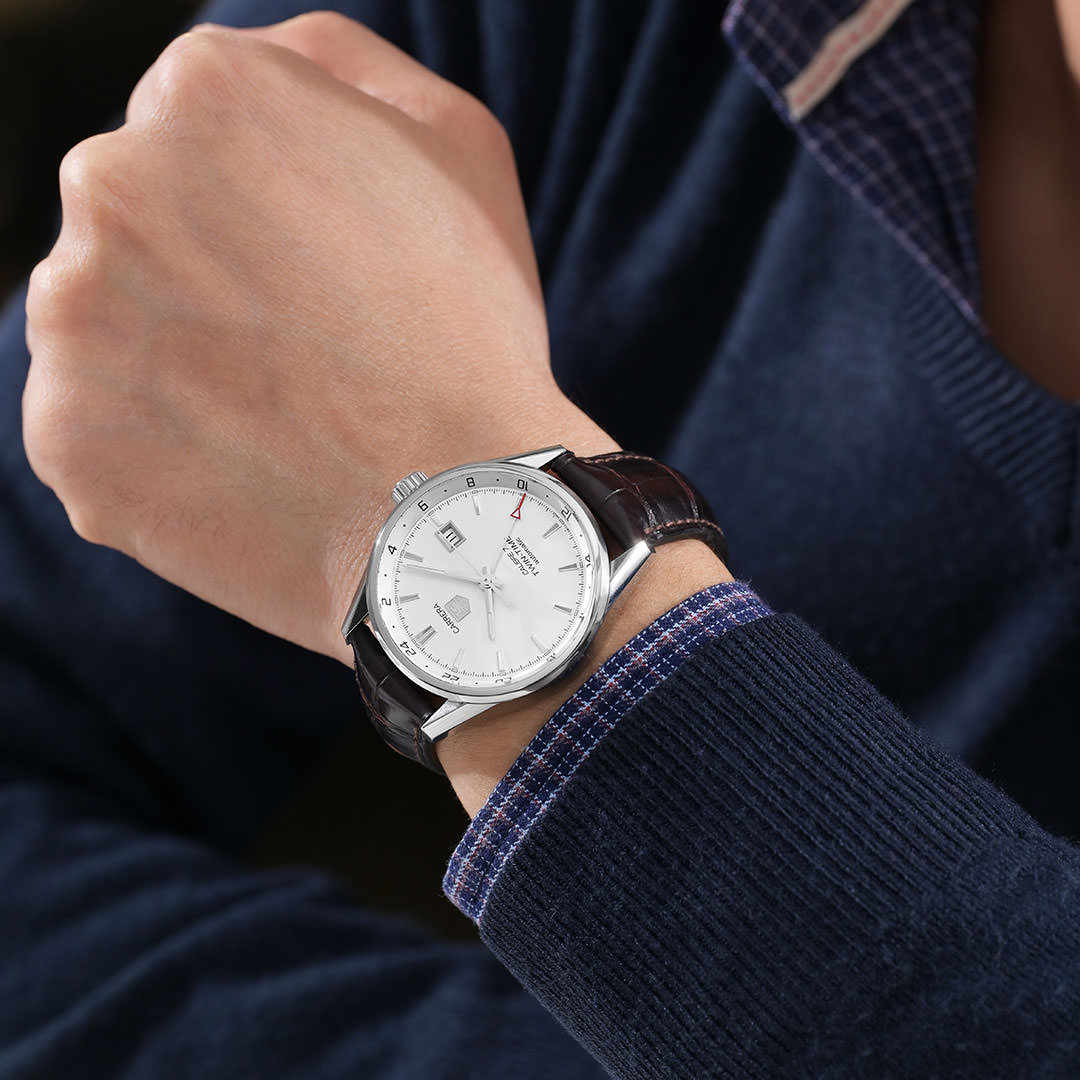 TAG Heuer Carrera Automatic GMT with black leather strap