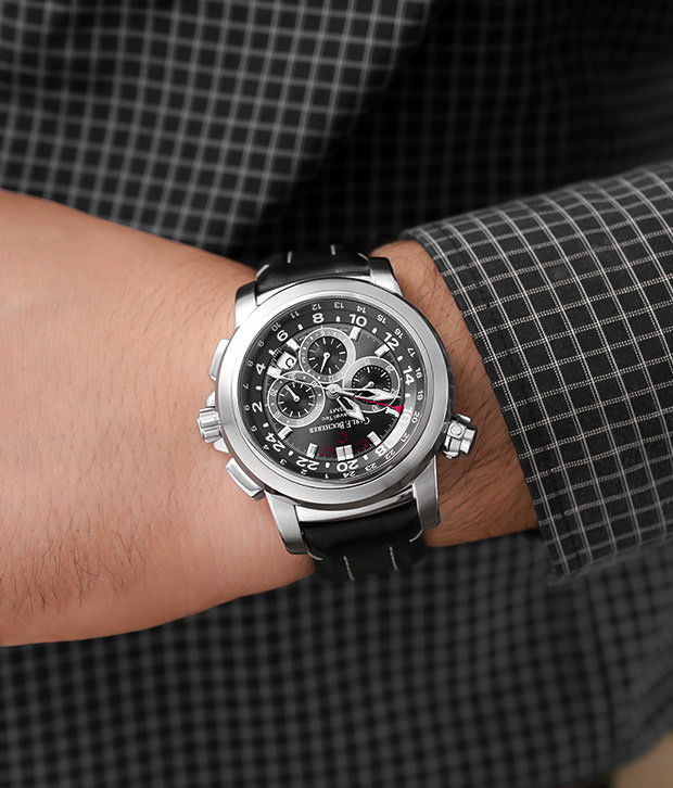 Carl f.Bucherer Patravi TravelTech GMT Chronograph with black leather strap
