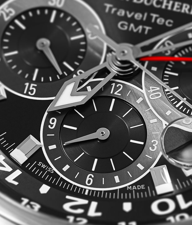 GMT Chronograph watch with black leather strap