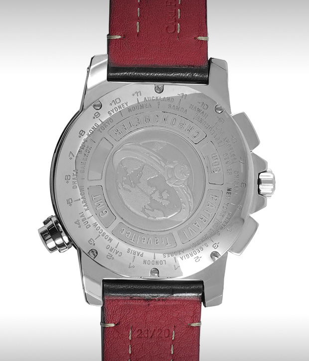 GMT Chronograph watch with black leather strap