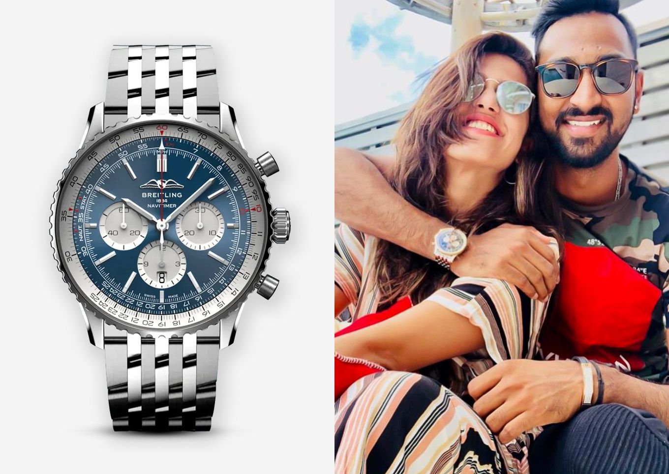Krunal Pandya spotted wearing a Breitling Navitimer