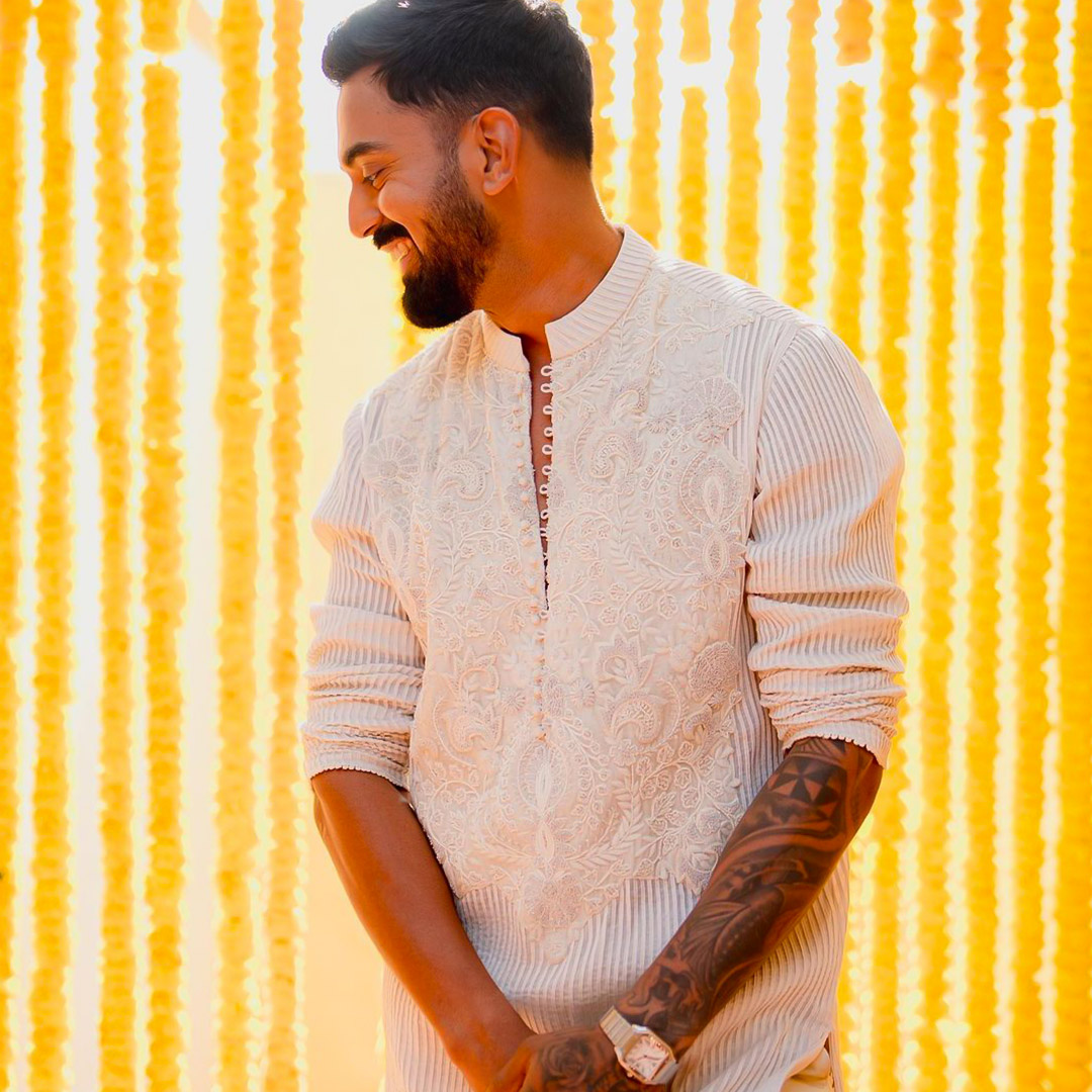 KL Rahul in Santos de Cartier at his haldi ceremony flaunting traditional wear